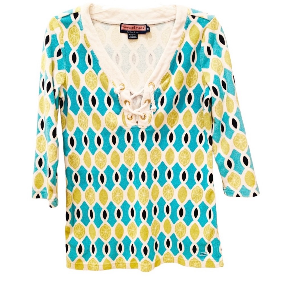 Vineyard Vines Geometric Lime and Turquoise Terry Top